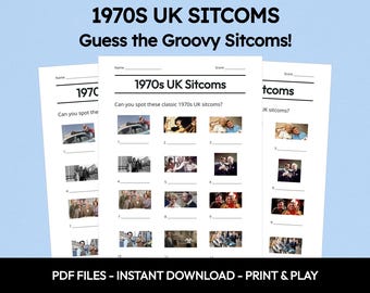 1970s UK Sitcoms Picture Quiz, Printable Trivia (Instant Download)