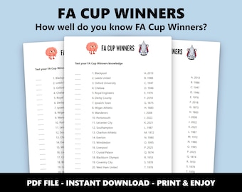 FA Cup Winners: Match-up Choice Quiz Game (Instant Download)