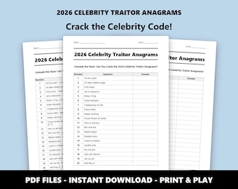 2026 Celebrity Traitor Anagrams: Current Affairs Picture Quiz (Instant PDF Download)