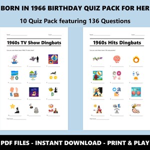 Paquete de preguntas de cumpleaños de 1966: Trivial del 60.º cumpleaños, 10 juegos (descarga instantánea en PDF) imagen 2