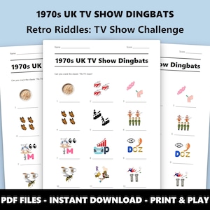 1970s UK TV Show Dingbats Picture Quiz: Fun Printable Trivia Game for Parties (Instant PDF Download) image 1