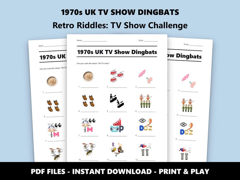 1970s UK TV Show Dingbats Picture Quiz: Fun Printable Trivia Game for Parties (Instant PDF Download) image 1