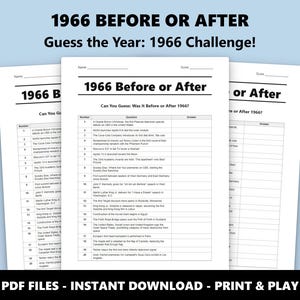 1966 Före eller efter Trivia Quiz: Roligt 60-årsfestspel (Direkt PDF-nedladdning) bild 1