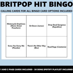 Bingo de éxitos del Britpop: Juego de bingo musical de los 90 (Descarga instantánea) imagen 4