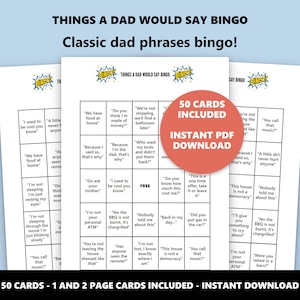 Dad Sayings Bingo: Classic Phrases Game (Instant Download) image 1