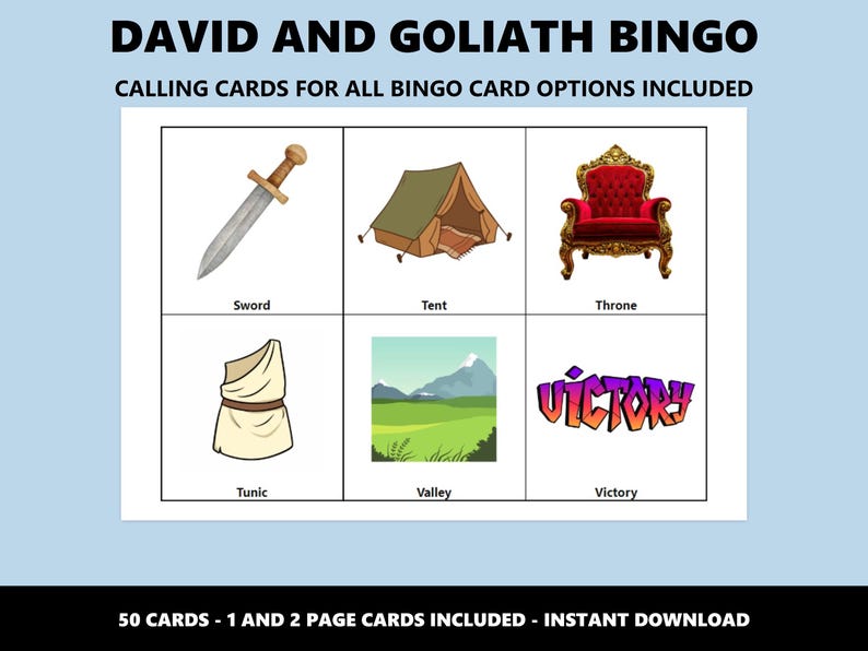 Bingo de David y Goliat: Juego de bingo con temática bíblica (Descarga instantánea) imagen 4