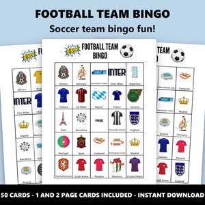 Soccer Team Bingo Game: 50 Unique Cards (Instant Download)