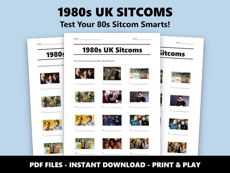 1980s UK Sitcoms Picture Quiz: Trivia Game (Instant PDF Download) image 1
