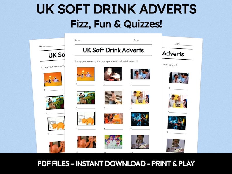 UK Soft Drink Adverts Picture Quiz: Printable Trivia Game (PDF Download) image 1