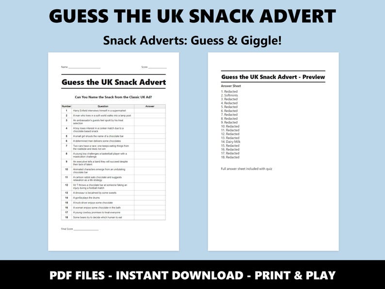 Guess the UK Snack Advert Trivia Quiz: Fun Party Game for British Food Lovers (Instant PDF Download) image 2