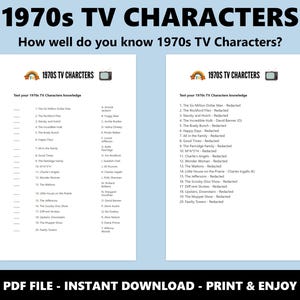 1970er Jahre TV-Figuren: Memory-Quiz (Instant Download) Bild 2
