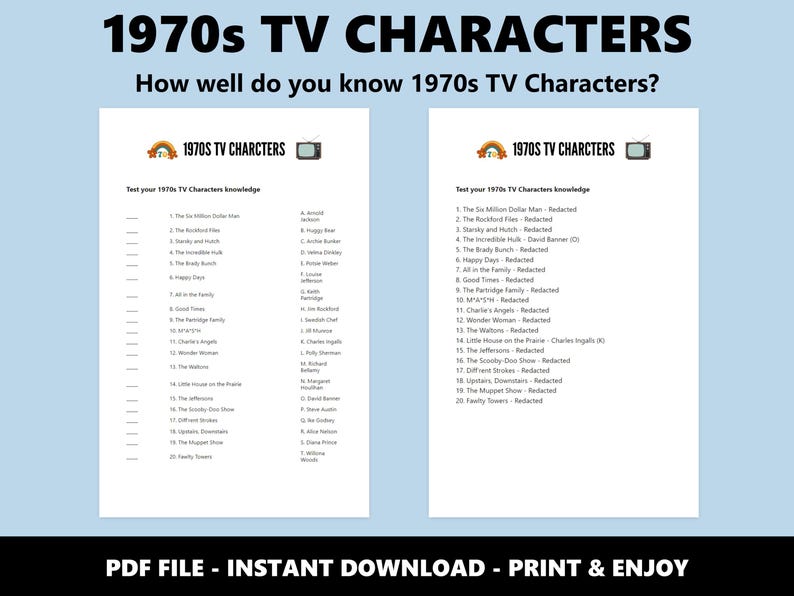 1970er Jahre TV-Figuren: Memory-Quiz (Instant Download) Bild 2