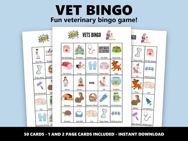 Vet Bingo: Fun 50 Card Veterinary Themed Bingo Game (Instant Download) image 1