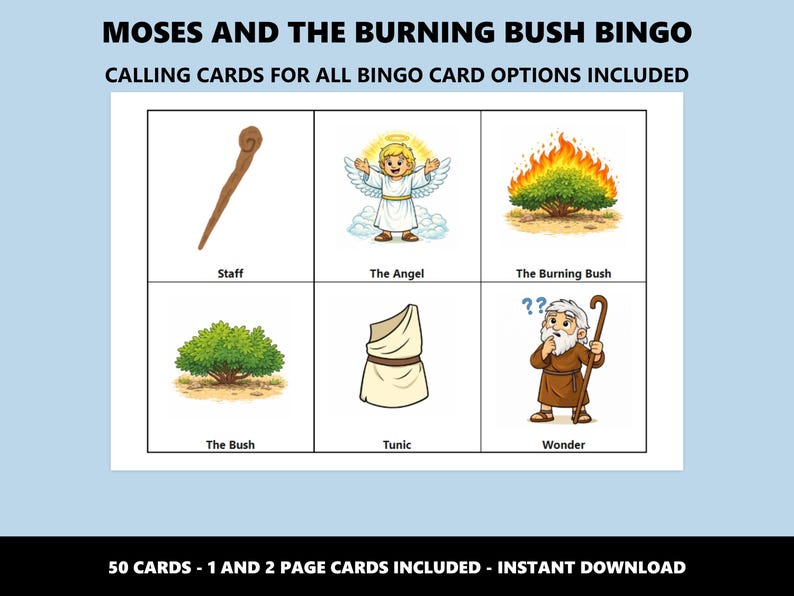 Moses och den brinnande busken Bingo: Bingospel med bibelberättelsetema (Direkt nedladdning) bild 3