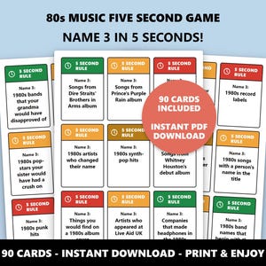 Musique des années 80, jeu Five Second : jeu de société rétro amusant (téléchargement instantané) image 1