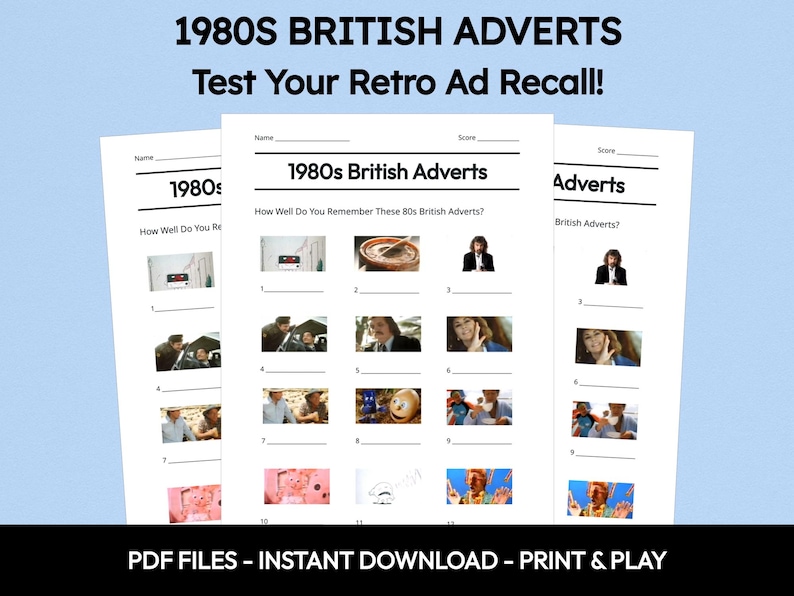 1980s British Adverts Picture Quiz: Retro UK Trivia Game (Instant Download) image 1