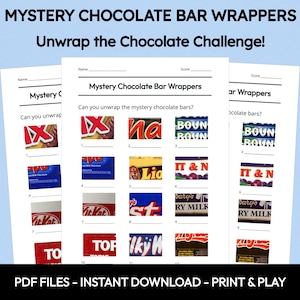 Mystery Chocolate Bar Wrappers Picture Quiz, Printable Trivia Game, Family Night Activity, Fun Party Quiz, Instant Download