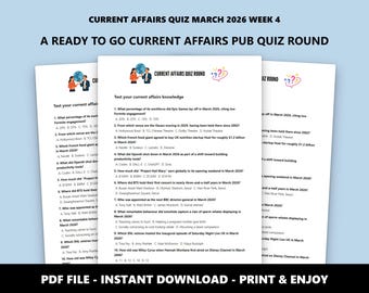 Zeitgeschicke Quiz März 2026 Woche 4: Multiplechox Quiz Spiel (Instant Download)