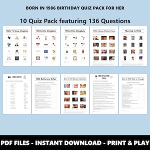 1986 Birthday Trivia Quiz Pack: 40th Birthday, 80s Theme (Instant PDF Download) image 1