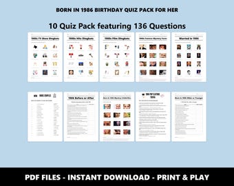 1986 Birthday Trivia Quiz Pack: 40th Birthday, 80s Theme (Instant PDF Download)