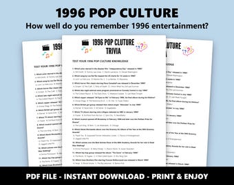 1996 Pop Culture Trivia Quiz: Multiple Choice 30th Birthday Movies & Music Test (Instant Download)