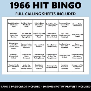 1966 Hit Bingo: 60er Jahre Musik Bingo Spiel (Instant Download) Bild 3