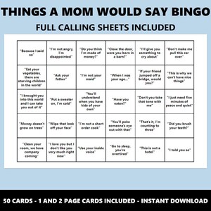 Things a Mom Would Say Bingo: Classic Mum Phrases Bingo Game (Instant Download) image 3