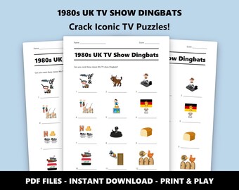 Quiz illustrato sulla serie TV britannica degli anni '80 "Dingbats": divertente gioco a quiz stampabile per feste (download immediato in PDF)