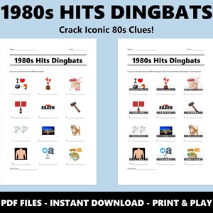 1980s Hits Dingbats Picture Quiz: Fun Printable 80s Music Game for Parties (Instant PDF Download) image 2