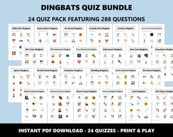 Dingbats Quiz Bundle: 24 separate Quizze (Instant PDF Download)