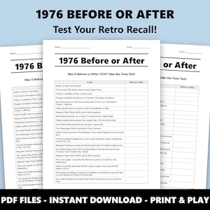 Trivia-quiz voor of na 1976: leuk 50e gezelschapsspel (directe pdf-download) afbeelding 1