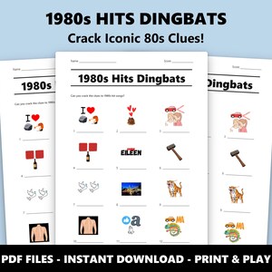 1980s Hits Dingbats Picture Quiz: Fun Printable 80s Music Game for Parties (Instant PDF Download) image 1