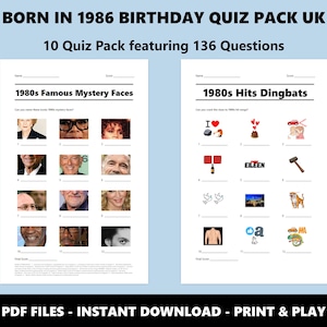 40th Birthday UK Quiz Pack: Born in 1986 Trivia Bundle (Instant PDF Download) image 2