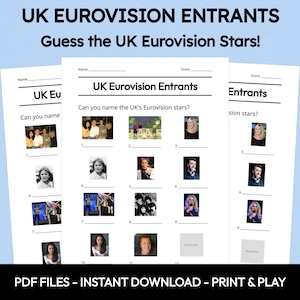 Picture Quiz | People Who Have Represented the UK at Eurovision | Pub Quiz Picture Round |  Quiz | Downloadable Quiz | Trivia Questions