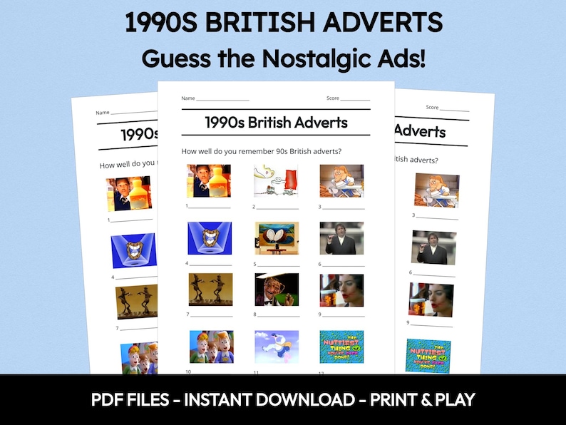 1990s British Adverts Picture Quiz: Retro UK Trivia Game (Printable PDF Download image 1