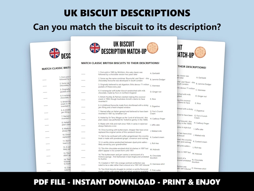 British Biscuits Match up Quiz: UK Biscuit Trivia Game (instant ...