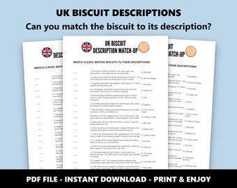 British Biscuits Match Up Quiz: UK Biscuit Trivia Game (Instant Download)