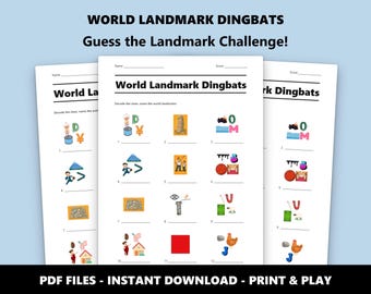 World Landmark Dingbats Picture Quiz: Fun Trivia Game for Parties and Travel Lovers (Instant PDF Download)