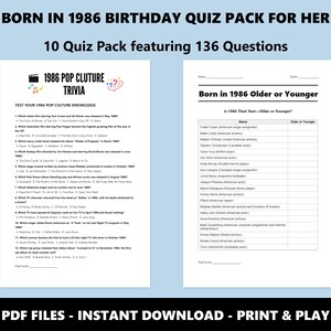 1986 Birthday Trivia Quiz Pack: 40th Birthday, 80s Theme (Instant PDF Download) image 6