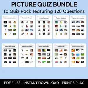 Picture Quiz Bundle, Printable Trivia Games, Family Night Activities, Fun Quiz for Adults & Kids, Party Game, Instant Download