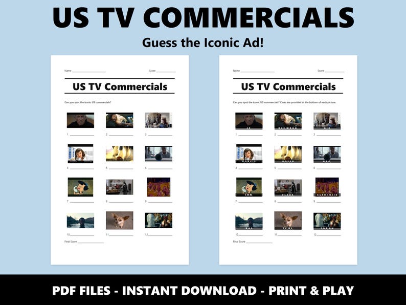 Test de imágenes de anuncios de televisión de EE. UU.: Divertido juego familiar (Descarga instantánea en PDF) imagen 2