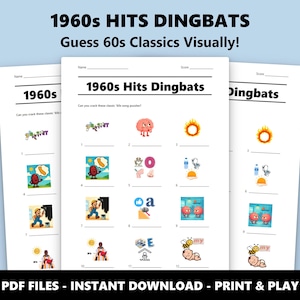 Quiz de imagens com sucessos dos anos 60: Jogo divertido de perguntas e respostas sobre música para festas e eventos (Download instantâneo em PDF) imagem 1