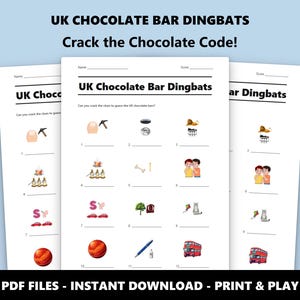 Cuestionario de símbolos de barras de chocolate del Reino Unido: Juego familiar imprimible (descarga instantánea en PDF) imagen 1