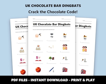 UK Chocolate Bar Dingbats Quiz: Familienspiel zum Ausdrucken (Instant PDF Download)