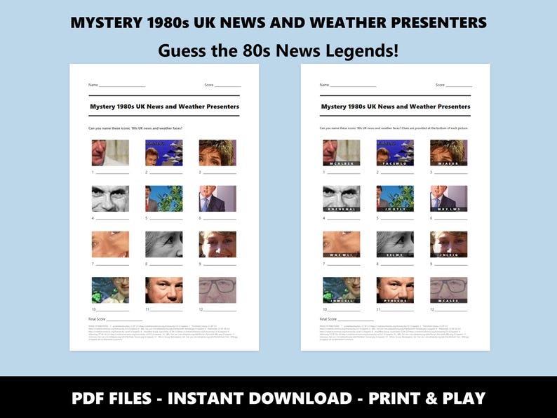 1980s UK News Presenters Picture Quiz: Printable Trivia Game (Instant PDF Download) image 2
