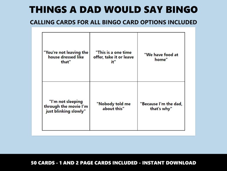 Dad Sayings Bingo: Classic Phrases Game (Instant Download) image 4