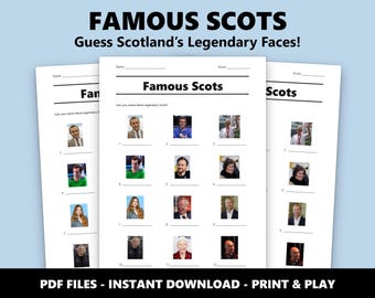Famous Scots Picture Quiz: Printable Trivia Game (PDF Download)