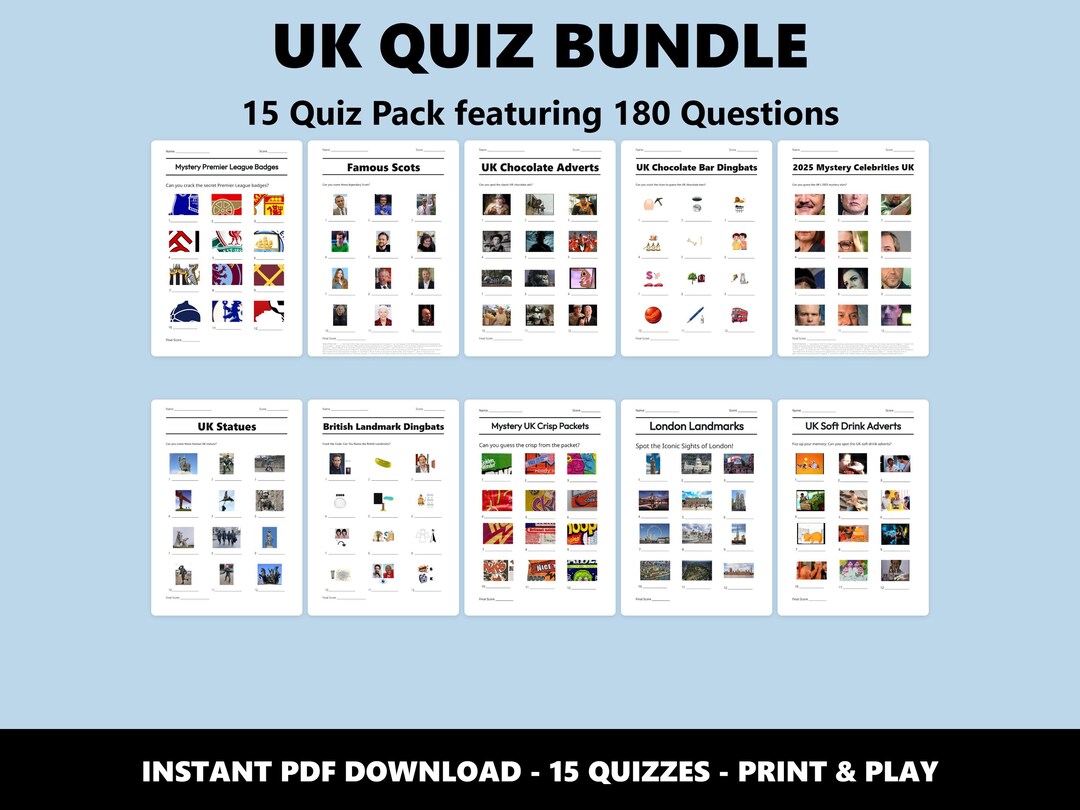 UK Quiz Bundle: 15 Picture Rounds for Pub Quizzes (instant PDF Download ...