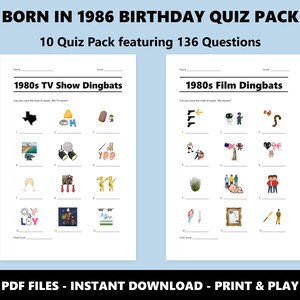 40th Birthday Quiz Pack: Born in 1986 Trivia Bundle (Instant PDF Download) image 3
