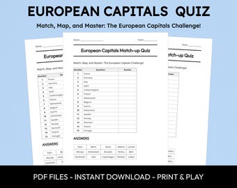 European Capitals Quiz: Printable Trivia Game for Family Night (Instant Download)